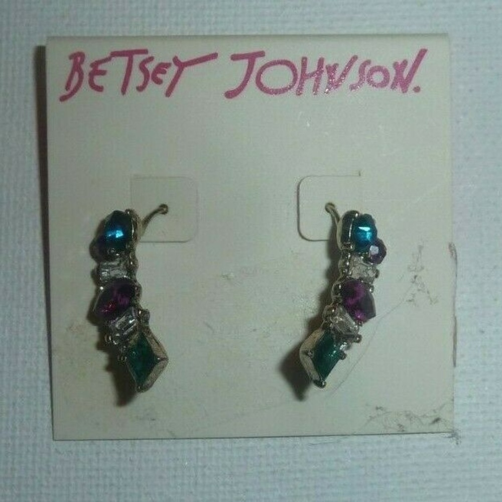 Betsey Johnson Earrings Multi-Color Stone Curved